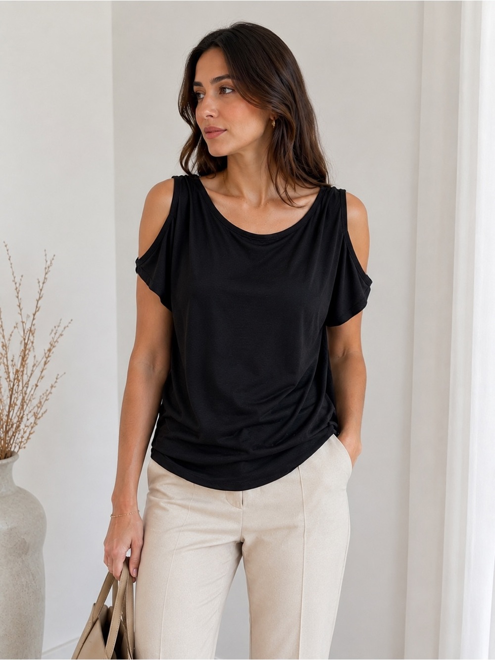 Black Cold-Shoulder Women's Top